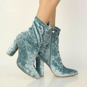🔥FINAL SALE🔥Teal Blue Crushed Velvet Ankle Boot